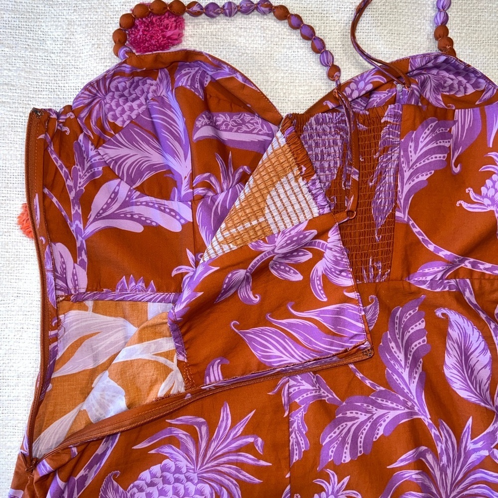 FARM Rio Tropical Colorblock Pineapple Floral Tiered Midi Dress Large - Picture 8 of 16